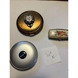 Vintage Cosmetic Makeup Powder Compact Pill Box Lot of 3 Brass-Gold Finish